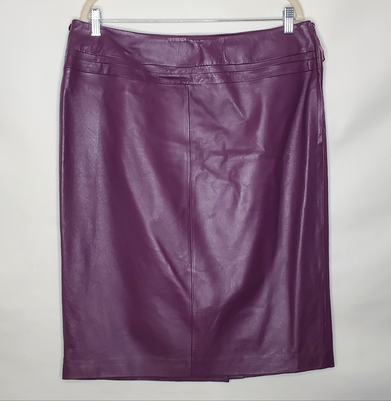 NWT Genuine Leather Skirt Size 16 Deep Purple Lined Side Zip Fall Classic Office - Picture 1 of 13